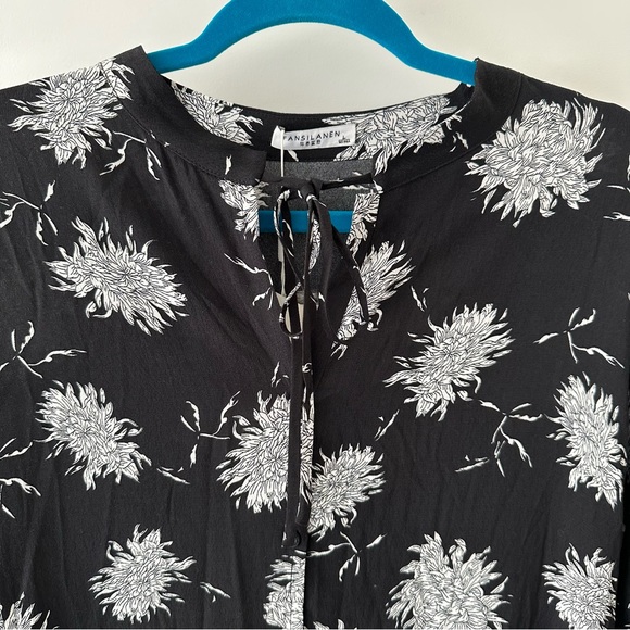 NWT Fansilanen Black Floral Button Down Tie Waist Midi Dress Size L - Picture 4 of 10